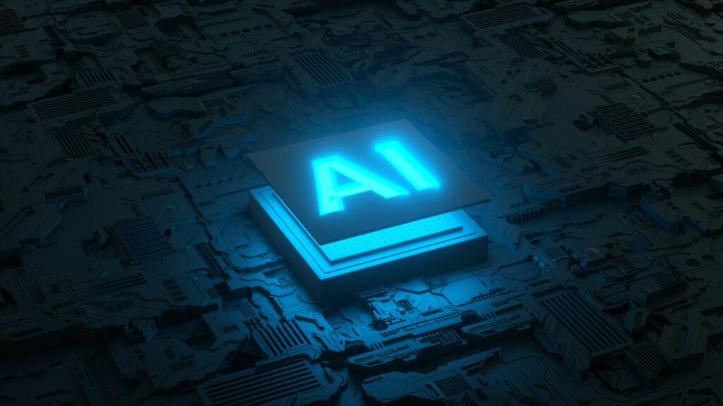 Circuit board and AI micro processor, Artificial intelligence of digital human. 3d render