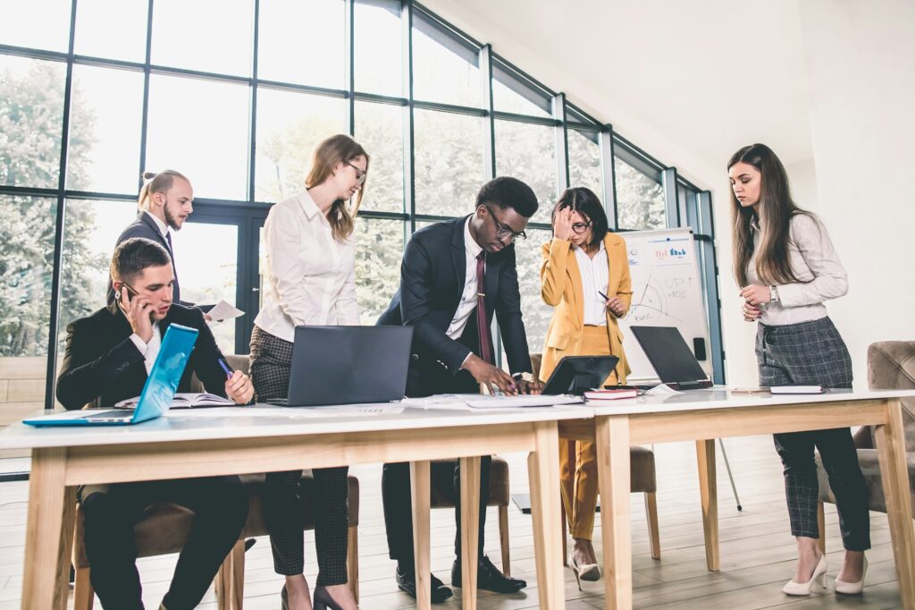 Picture of young architects discussing in office